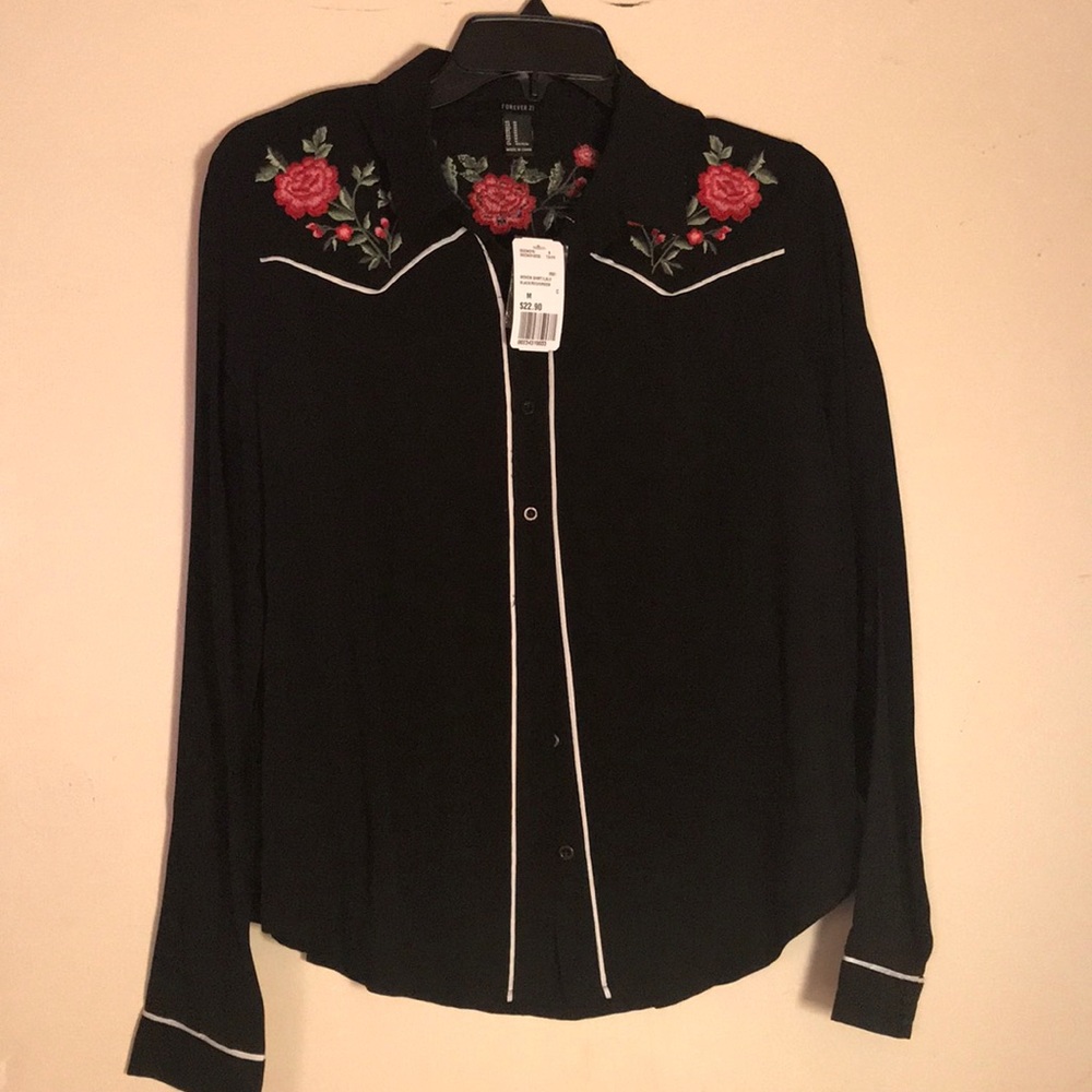 Forever 21 Embroidered Botton Down Shirt